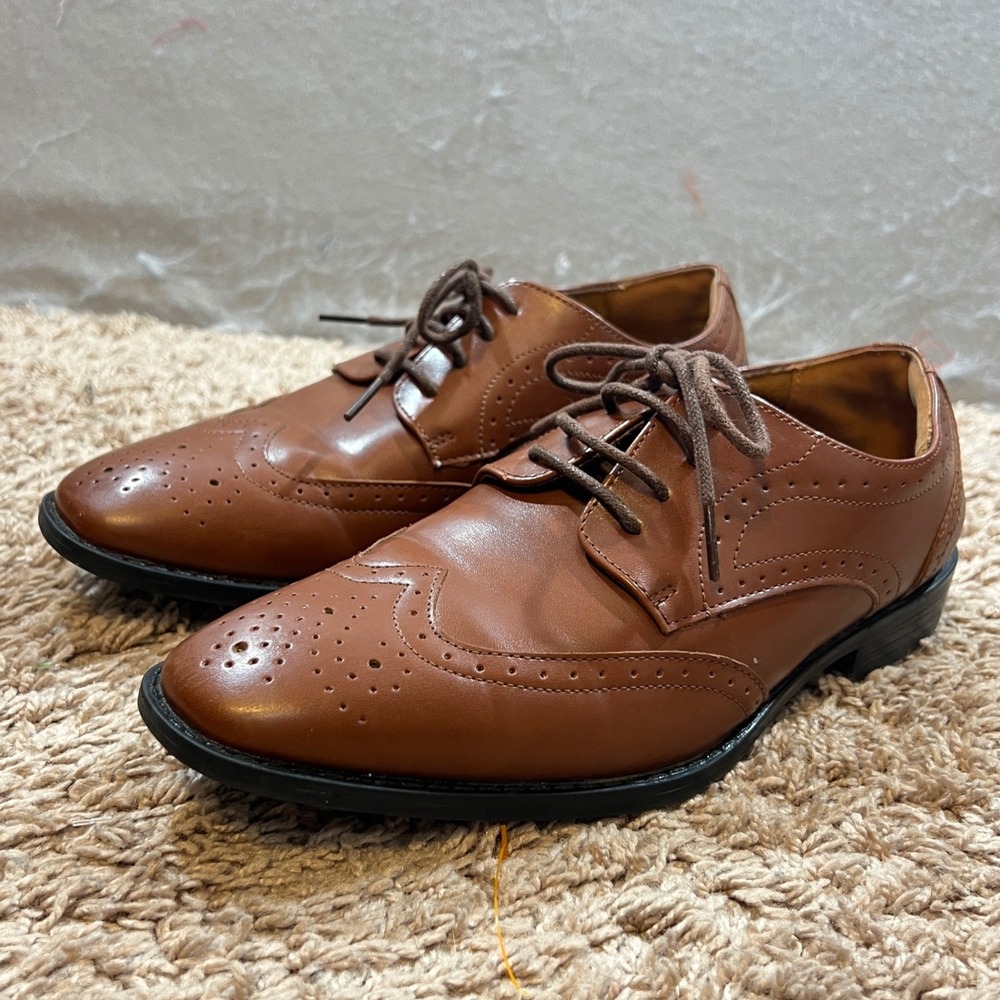 1045 | Stacy Adams Wingtip Brogue Oxford Dress Shoes Cognac Boys 5M